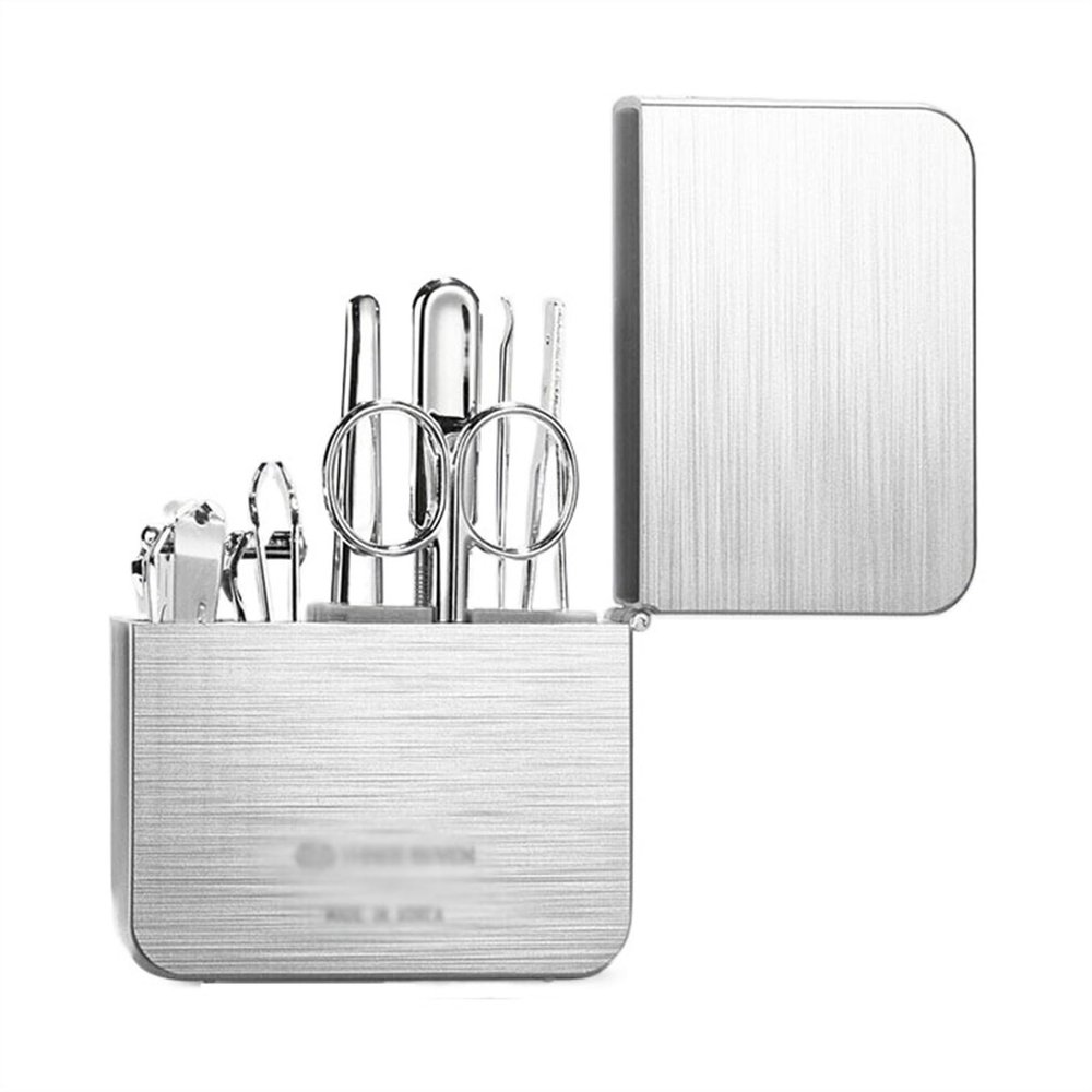 BABETRUE Nail Clipper Kit 7 Pieces Manual Set, Nail Clipper Kit, Carbon Steel Nail Clipper Tools Portable Travel Grooming Kit, Nail Care Tools with Metal Case Nail Clippers Set(Silver)