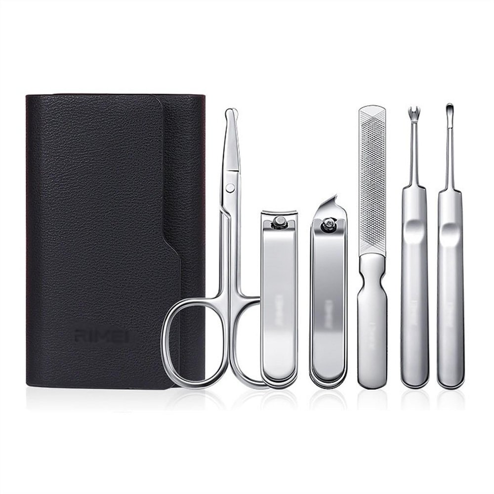 BABETRUE Nail Clipper Kit Nail Clipper Set, 6 Pieces Stainless Steel Professional Manicure Set Pedicure Kit, Portable Nail Scissors Grooming Kit with Leather Travel Case Nail Clippers Set(Black)