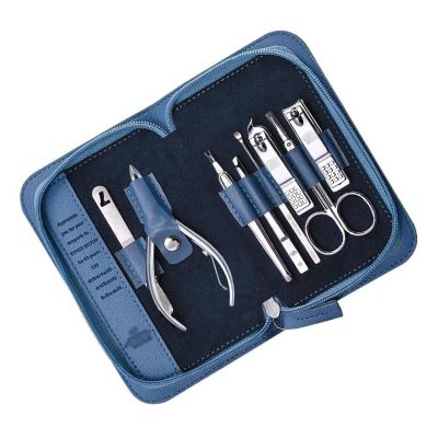 BABETRUE Nail Clipper Kit Manicure Set, Pedicure Set, Nail Clipper Set, 8 in 1 Stainless Steel Professional Personal Nail Care Set with Leather Travel Case Nail Clippers Set(Blue)
