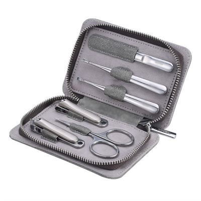 BABETRUE Nail Clipper Kit Nail Clipper Set, 6pcs/Set Manicure Kit, Personal Care Manicure Tools, Professional Manicure Grooming Set with PU Leather Case Nail Clippers Set(Gray)