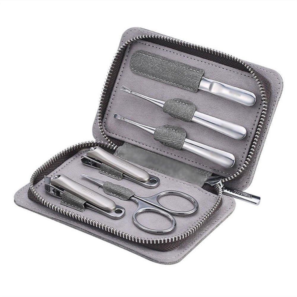 BABETRUE Nail Clipper Kit Nail Clipper Set, 6pcs/Set Manicure Kit, Personal Care Manicure Tools, Professional Manicure Grooming Set with PU Leather Case Nail Clippers Set(Gray)