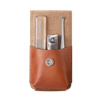 BABETRUE Nail Clipper Kit 3-Piece Manicure Set, Nail Clippers, Nail File and Ear Pick, Personal Portable Nail Clipper Set, Personal Travel Nail Care Tools Nail Clippers Set(Brown)