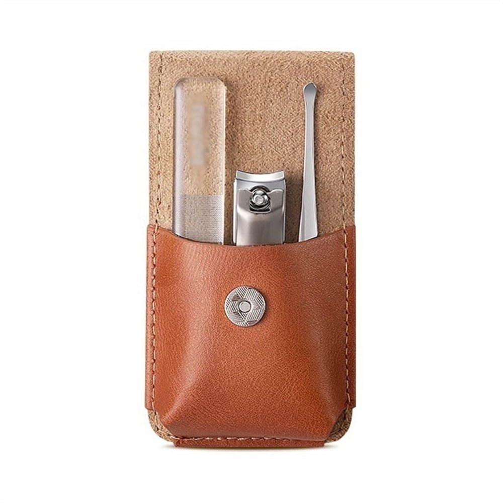BABETRUE Nail Clipper Kit 3-Piece Manicure Set, Nail Clippers, Nail File and Ear Pick, Personal Portable Nail Clipper Set, Personal Travel Nail Care Tools Nail Clippers Set(Brown)