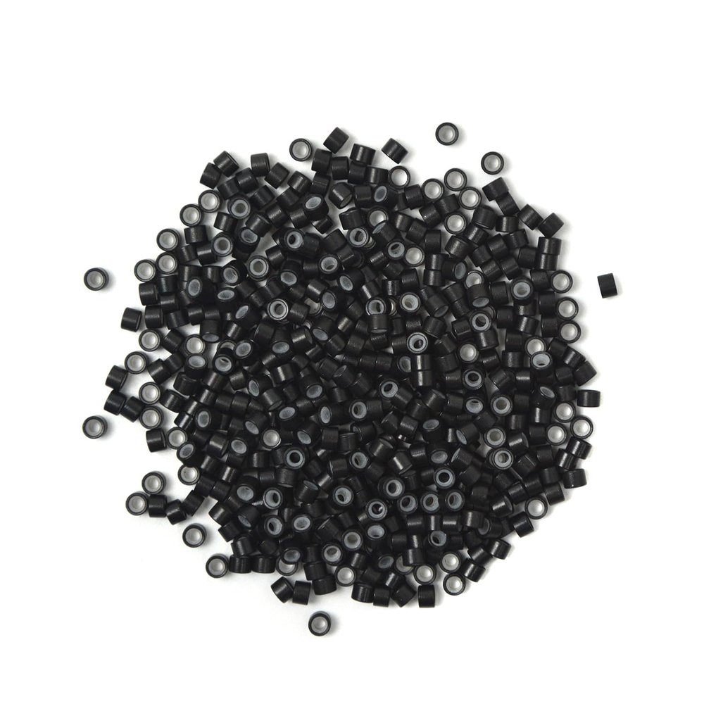 1000 Pcs Silicone Lined Micro Links Beads 4.0 mm Tinsel Beads for Hair Extensions (Black)