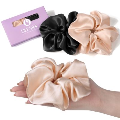OLESILK Silk Scrunchies Oversized 100% Mulberry: Large for Long Thick Hair, Soft and Smooth for No Damage Hair Care Sleeping, Vintage Fashion