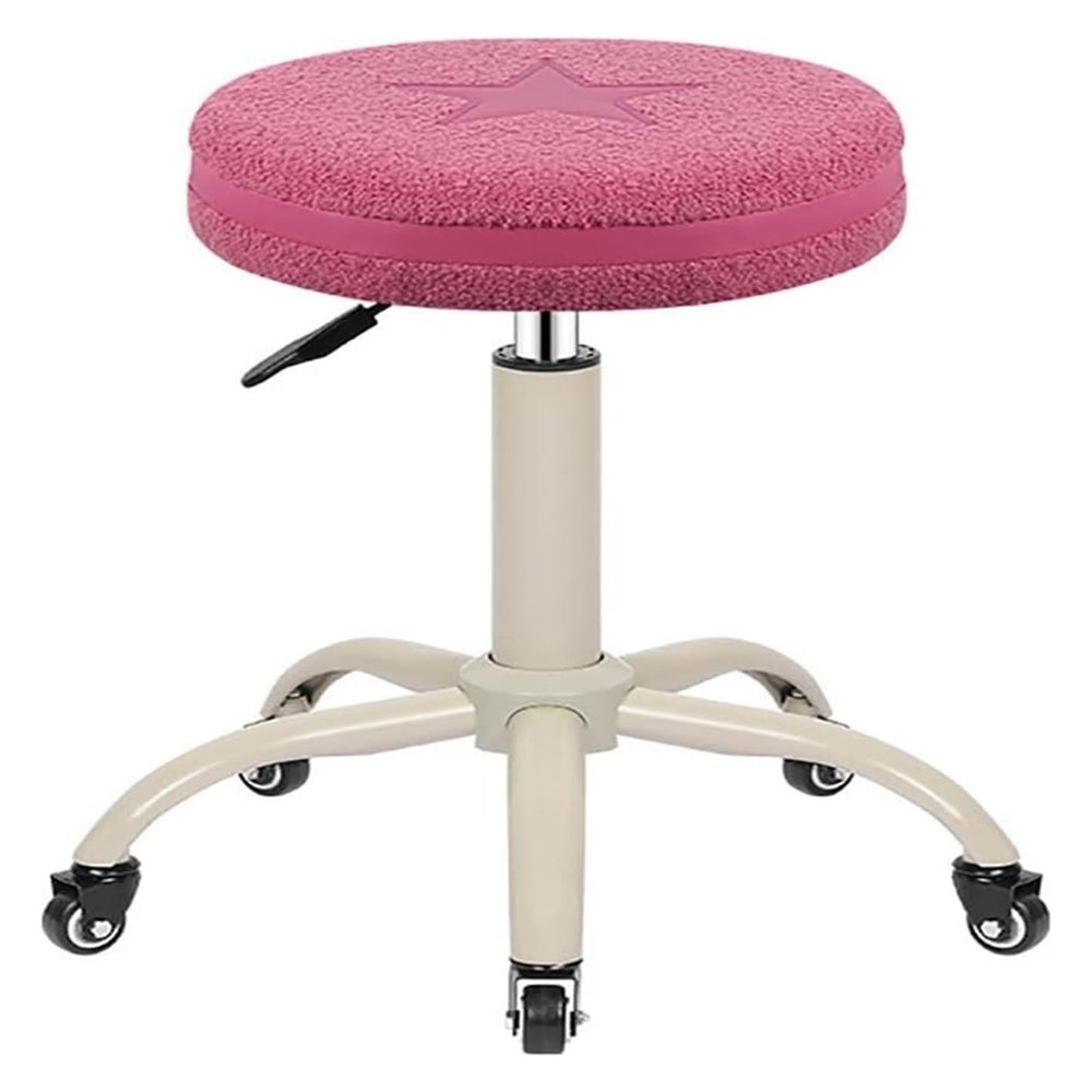Dining Chairs Rolling Stool Round Office Chair Desk Chair Stool Chair Rolling Stool Beauty Stool With Teddy Velvet Cushion And Backrest Swivel Stool Rolling Stool On Wheels With Sgs Rod For Salon Mass