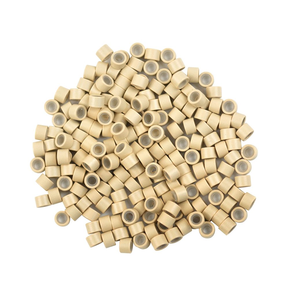 1000 Pcs Silicone Lined Micro Links Beads 4.0 mm Tinsel Beads for Hair Extensions (Blonde)