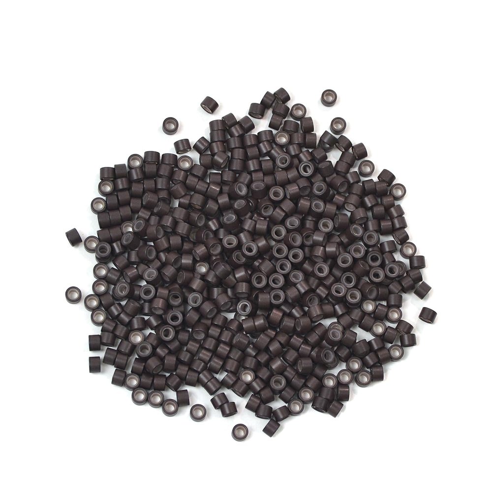 1000 Pcs Silicone Lined Micro Links Beads 4.0 mm Tinsel Beads for Hair Extensions (Dark Brown)
