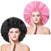2 PCS Large Shower Cap for Braids - Waterproof Shower Cap for Women, Reusable XL Plastic Shower Caps Jumbo Bath Bonnet for Long Thick Curly Hair, Locs, Twist Braids (Black&Pink) view 1
