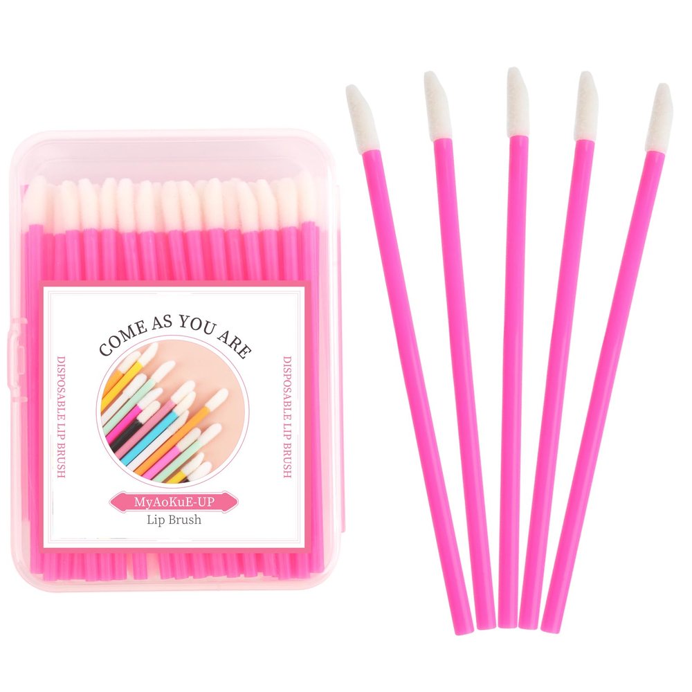 100 PCS Lip Brush, Disposable Lip Brushes Lip Gloss Applicators Lipstick Gloss Wands Applicator Perfect Makeup Tool Kits(Rose Pink)