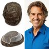 Mens Hair System French Lace Toupee For Men Real Human Hair Replacement System For Men Swiss Lace Front Mens Toupee Hair Piece8x10 100% light to Medium density#420 4# MEDIUM BROWN+20% GREY view 1
