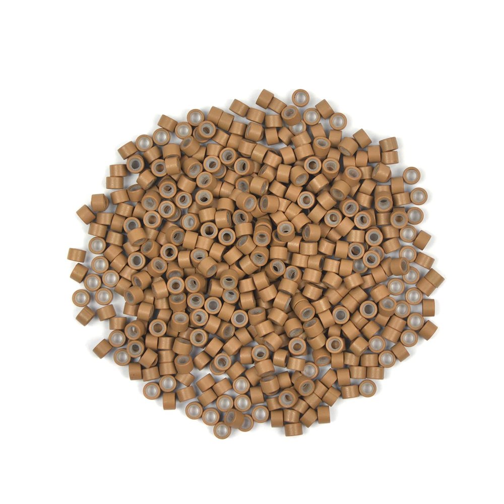 1000 Pcs Silicone Lined Micro Links Beads 4.0 mm Tinsel Beads for Hair Extensions (Dark Blond)