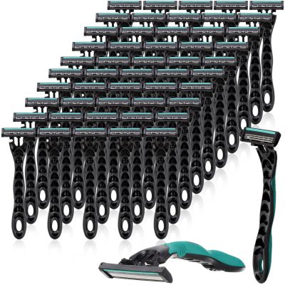 Leriton 50 Pcs Men's Disposable Razors Bulk 3 Blade Men Razors for Head Sensitive Skin Comfortable Shave