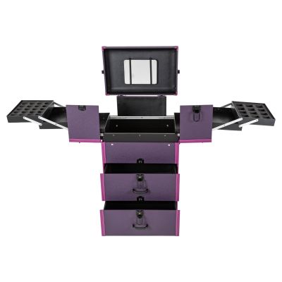 AOOCHU Rolling Makeup Train Case Portable Cosmetic Trolley Travel Storage Organizer Lockable Box With 4Universal Wheels & 2Large Drawers For Makeup Artists Hairdressers Beauticians (Purple)
