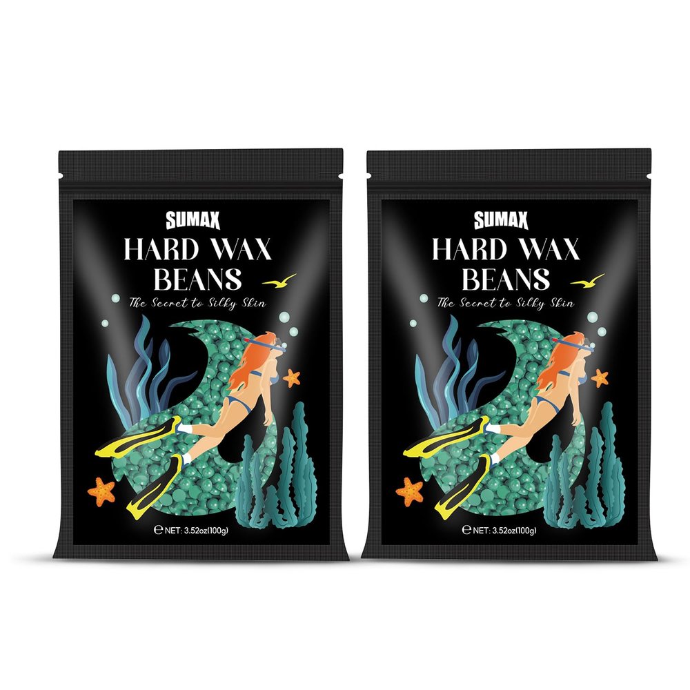 SUMAX Wax Beads for Hair Removal Sensitive Skin - 2 Packs Gentle Hair Removal for Face, Eyebrow, Legs - Waxing Beads for Brazilian Wax Beans for Women and Men - Aloe