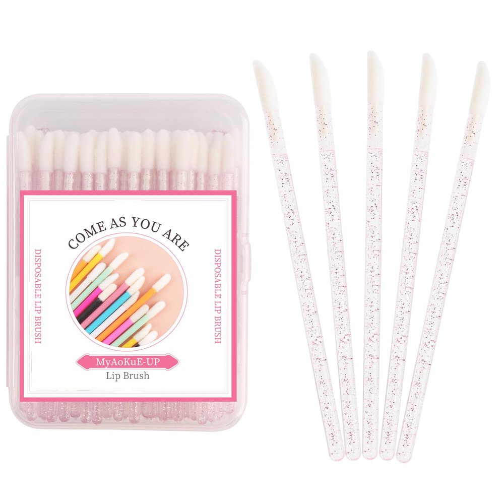 100 PCS Glitter Crystal Lip Brush, Disposable Lip Brushes Lip Gloss Applicators Lipstick Gloss Wands Applicator Perfect Makeup Tool Kits (Crystal Pink)