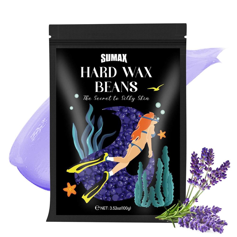 SUMAX Hard Wax Beads for Hair Removal for Women 100G Hard Wax Beads for Brazilian Waxing, Wax Beans for Sensitive Skin for Bikini, Face, Eyebrow, Armpit, Arms, Back, Chest, Legs - Lavender