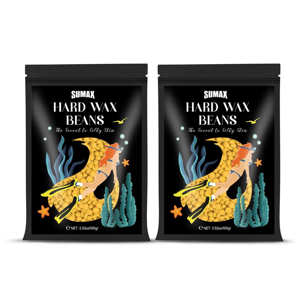 SUMAX Wax Beads for Hair Removal Sensitive Skin - 2 Packs Gentle Hair Removal for Face, Eyebrow, Legs - Waxing Beads for Brazilian Wax Beans for Women and Men - Honey