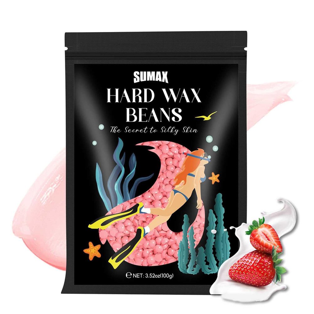 SUMAX Hard Wax Beads for Hair Removal for Women 100G Hard Wax Beads for Brazilian Waxing, Wax Beans for Sensitive Skin for Bikini, Face, Eyebrow, Armpit, Arms, Back, Chest, Legs - Strawberry