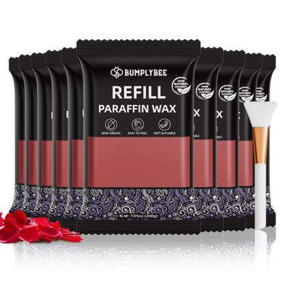 BUMPLYBEE Paraffin Wax for Hand and Feet Refill - 10 Packs Rose Scent Paraffin Wax Refills with Silicone Brush,Skin Moisturizing, Non-Greasy, Easy-Peeling