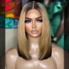 oulaer Ombre Blonde Bob Glueless Wigs Human Hair Short Straight 13x6 HD Transparent Lace Front Wig Highlight 1b/27 Colored Straight Remy Human Hair 150% Density with Baby Hair Natural Hairline 16inch view 1