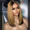 oulaer Ombre Blonde Bob Glueless Wigs Human Hair Short Straight 13x6 HD Transparent Lace Front Wig Highlight 1b/27 Colored Straight Remy Human Hair 150% Density with Baby Hair Natural Hairline 16inch view 2