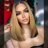 oulaer Ombre Blonde Bob Glueless Wigs Human Hair Short Straight 13x6 HD Transparent Lace Front Wig Highlight 1b/27 Colored Straight Remy Human Hair 150% Density with Baby Hair Natural Hairline 16inch view 3