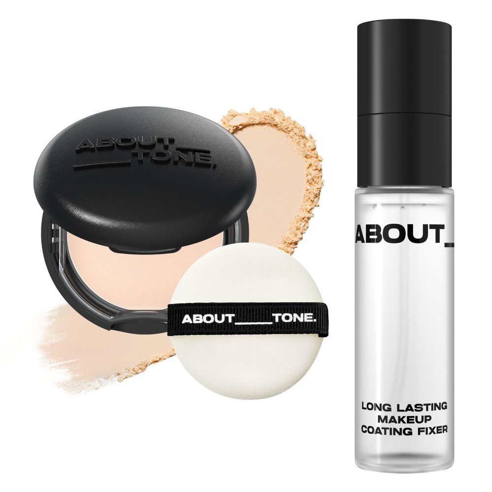 ABOUT TONE Blur Powder Pact 03 NATURAL + Long Lasting Makeup Coating Fixer BUNDLE SET