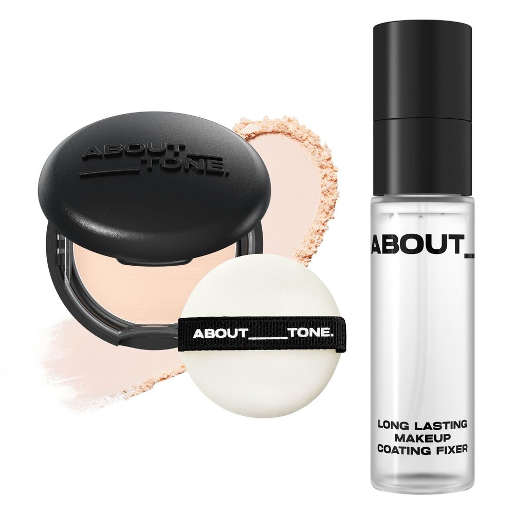 ABOUT TONE Blur Powder Pact 1.5 COOL FAIR + Long Lasting Makeup Coating Fixer BUNDLE SET