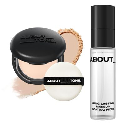 ABOUT TONE Blur Powder Pact 04 TAN + Long Lasting Makeup Coating Fixer BUNDLE SET