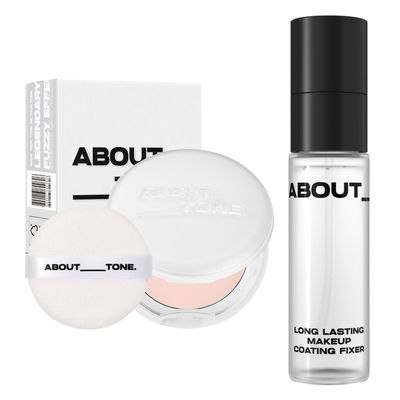 ABOUT TONE Sebum Cut Powder Pact + Long Lasting Makeup Coating Fixer BUNDLE SET