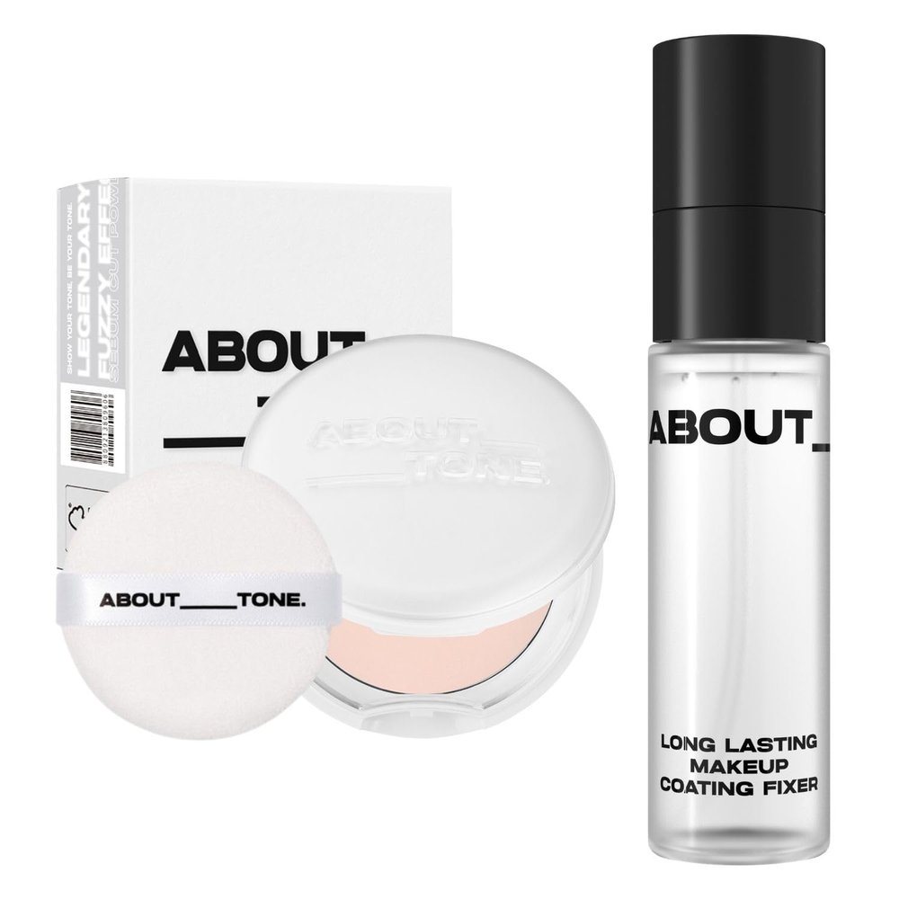 ABOUT TONE Sebum Cut Powder Pact + Long Lasting Makeup Coating Fixer BUNDLE SET