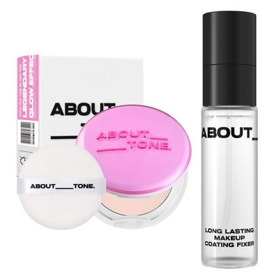 ABOUT TONE Glow Powder Pact + Long Lasting Makeup Coating Fixer BUNDLE SET