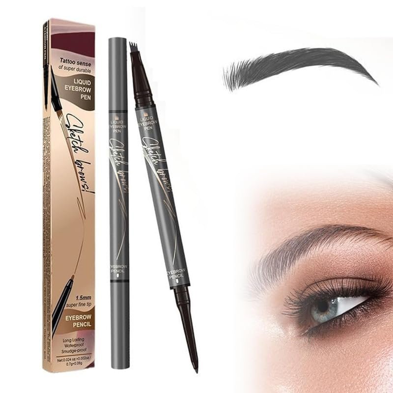 2-in-1 Eyebrow Microblading Pen, 2024 New 3D Waterproof Microblading Eyebrow Pencil Contouring Pen, 4 Fork Tip Magic Eyebrow Pencil, Microblading Eyebrow Pen for Natural Makeup All Day(1pcs)