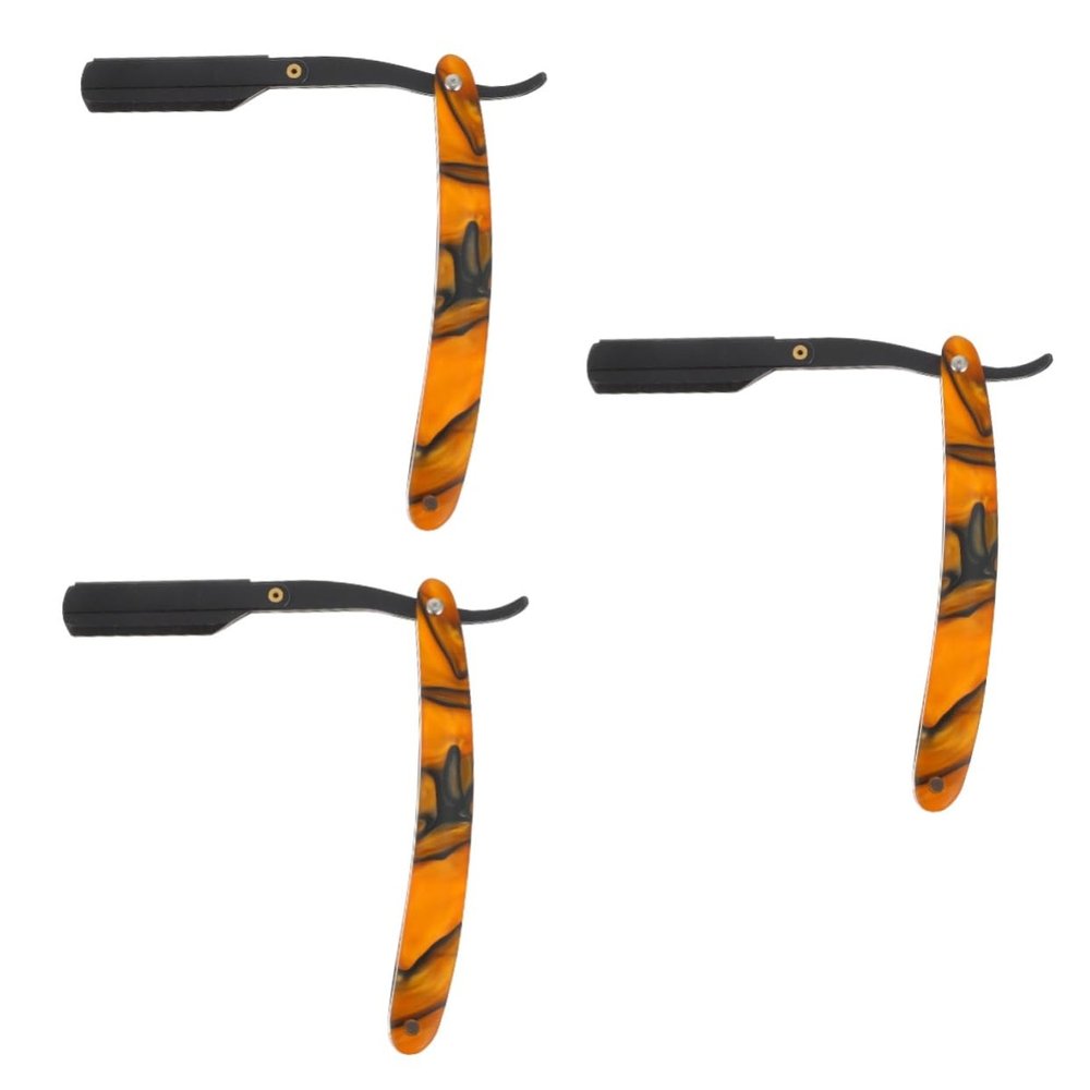 NOLITOY 3pcs Men Razor Metal Shaving Razor for Beard Sideburns Fine Hair Portable Space-saving Barber Shop Salon Use