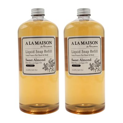 A LA MAISON Sweet Almond Natural Hand Wash Made with Essential Oils - Biodegradable, Plant-Based, Vegan, Cruelty-Free (33.8 Fl Oz Refill, 2 Pack)