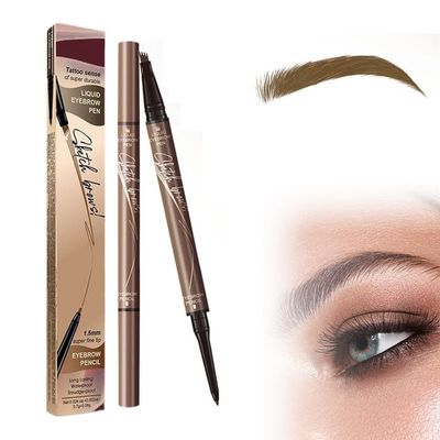 2-in-1 Eyebrow Microblading Pen, 2024 New 3D Waterproof Microblading Eyebrow Pencil Contouring Pen, 4 Fork Tip Magic Eyebrow Pencil, Microblading Eyebrow Pen for Natural Makeup All Day(1pcs)