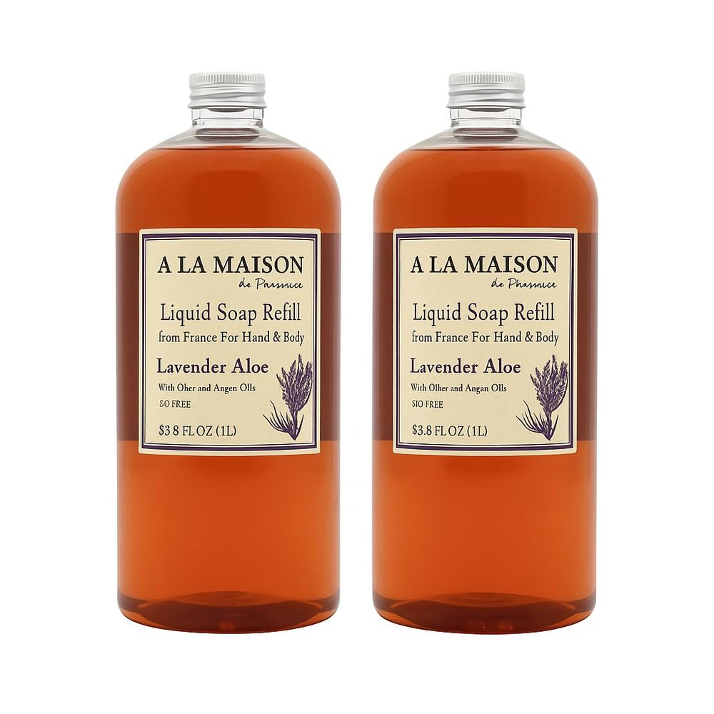 A LA MAISON Lavender Aloe Natural Hand Wash Made with Essential Oils - Biodegradable, Plant-Based, Vegan, Cruelty-Free 33.8 Fl Oz Refill Bottles, 2 Pack