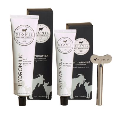 Dionis Goat Milk Skincare Essentials Skincare Set - Hydromilk Moisturizer, Anti-Wrinkle Cream, Roller Key for Skincare Routine, Cruelty Free, Paraben Free, For All Skin Types