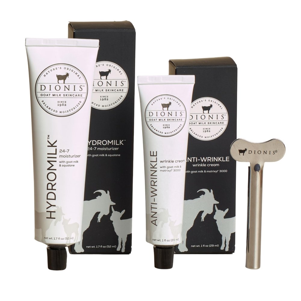 Dionis Goat Milk Skincare Essentials Skincare Set - Hydromilk Moisturizer, Anti-Wrinkle Cream, Roller Key for Skincare Routine, Cruelty Free, Paraben Free, For All Skin Types