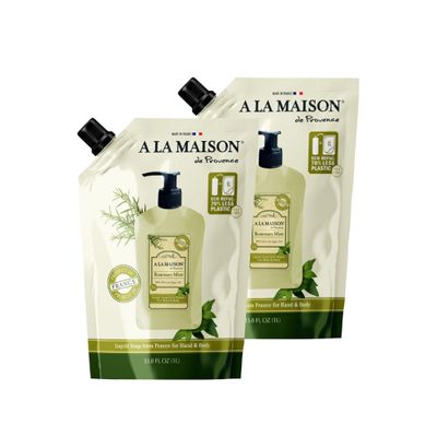 A LA MAISON Rosemary Mint Natural Hand Wash Made with Essential Oils - Biodegradable, Plant-Based, Vegan, Cruelty-Free (33.8 Fl Oz Refill, 2 Pack)
