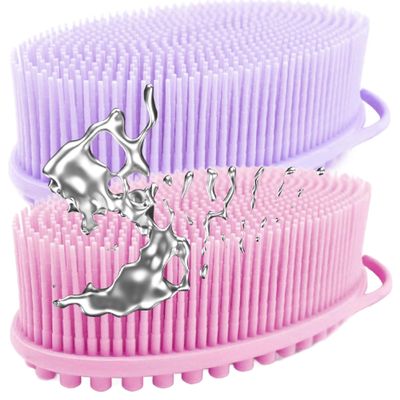 Avilana Silver-Infused Pink and Lavender Silicone Body Scrubber Bundle - Delightful and Serene Dual-Tone Set