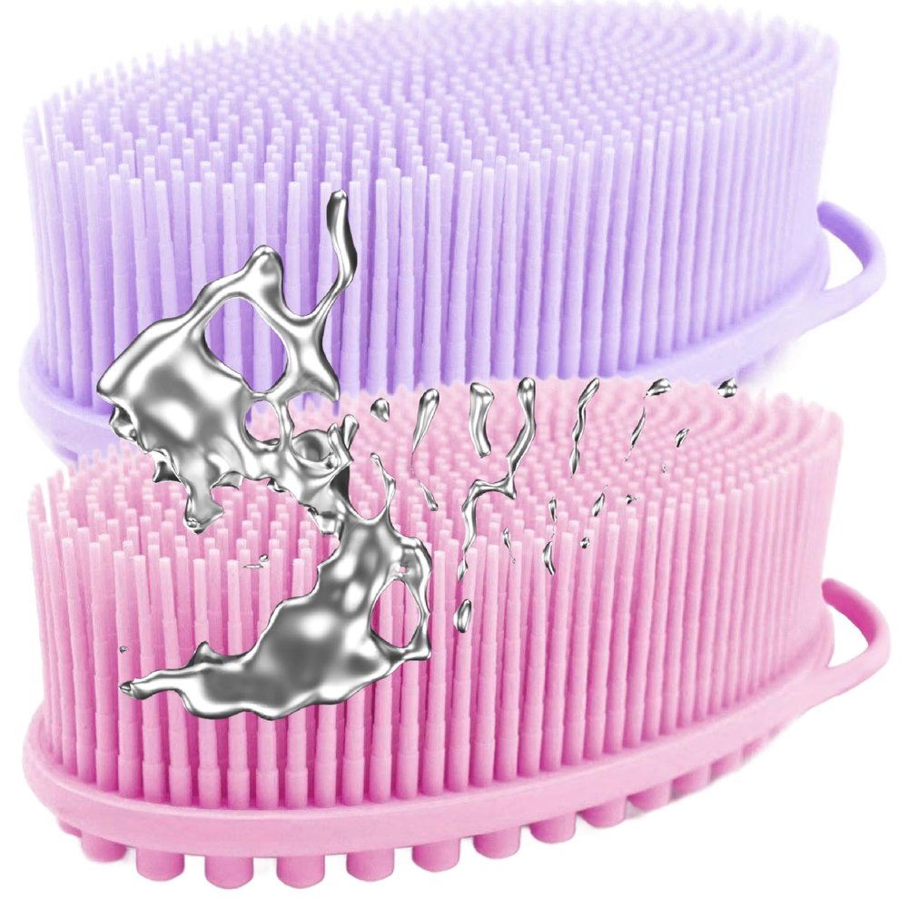 Avilana Silver-Infused Pink and Lavender Silicone Body Scrubber Bundle - Delightful and Serene Dual-Tone Set