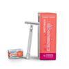 MERKUR 24C Safety Razor For Women with 10 Double Edge Blades | Extra Long Handle | Three-piece Razor | Straight Cut | Bright Chrome Finish | Made in Germany view 1