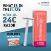 MERKUR 24C Safety Razor For Women with 10 Double Edge Blades | Extra Long Handle | Three-piece Razor | Straight Cut | Bright Chrome Finish | Made in Germany view 2