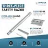 MERKUR 24C Safety Razor For Women with 10 Double Edge Blades | Extra Long Handle | Three-piece Razor | Straight Cut | Bright Chrome Finish | Made in Germany view 3