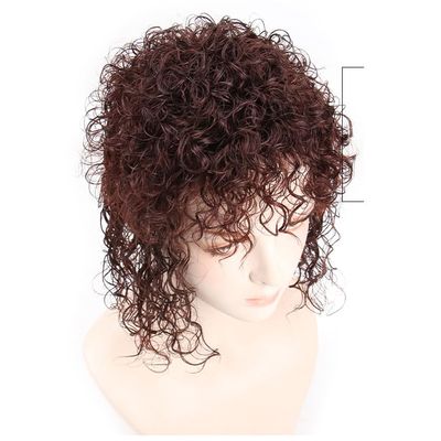 15x15cm Fluffy Curly Human Hair Cover White Hair for Woman Hairpiece Machine Made for Hair Loss Three Clips (Natural black,12inch)