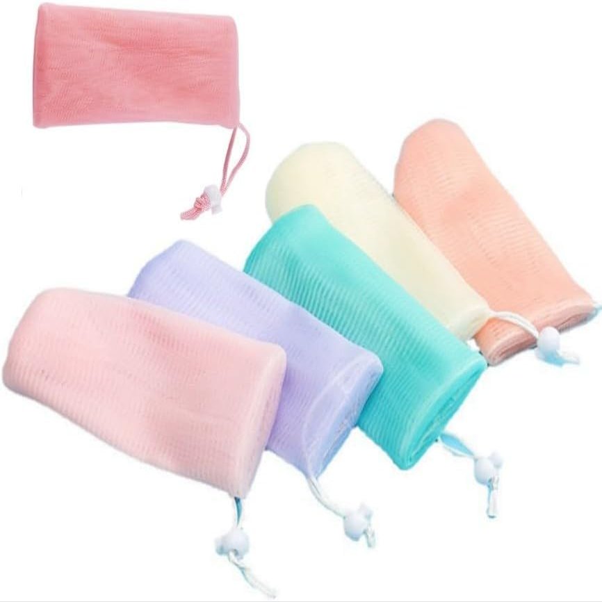 5Pcs Exfoliating Mesh Soap Pouch Bubble Foam Net Bag for Shower Saver Pouch Drawstring Foaming Net Soap Bag for Body Facial Cleaning Tool, 5 Colors Used Repeatedly, Cleansers, Facial Cleansing Bars
