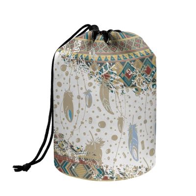 Buxolandt Lay and Go Makeup Bag with Drawstring for Women African Printed Ethnic Style Cylinder Travel Makeup Bag,Cylinder Travel Makeup Bag,Toiletry Bag for Travel, Gifts, and Daily Use Green