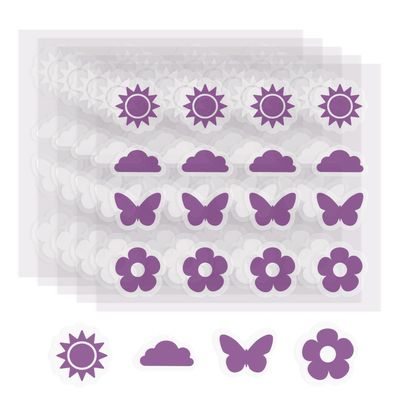 80 Count Sunscreen Reapply Reminder Stickers, Color-Changing Visual Cue for Outdoor Sunscreen, Purple Sun, Cloud, Butterfly & Flower Shapes for Kids & Adults, Summer Beach Park Travel Use